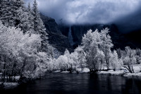 Yosemite falls from Swinging Bridge, clearing storm -- IR with color
